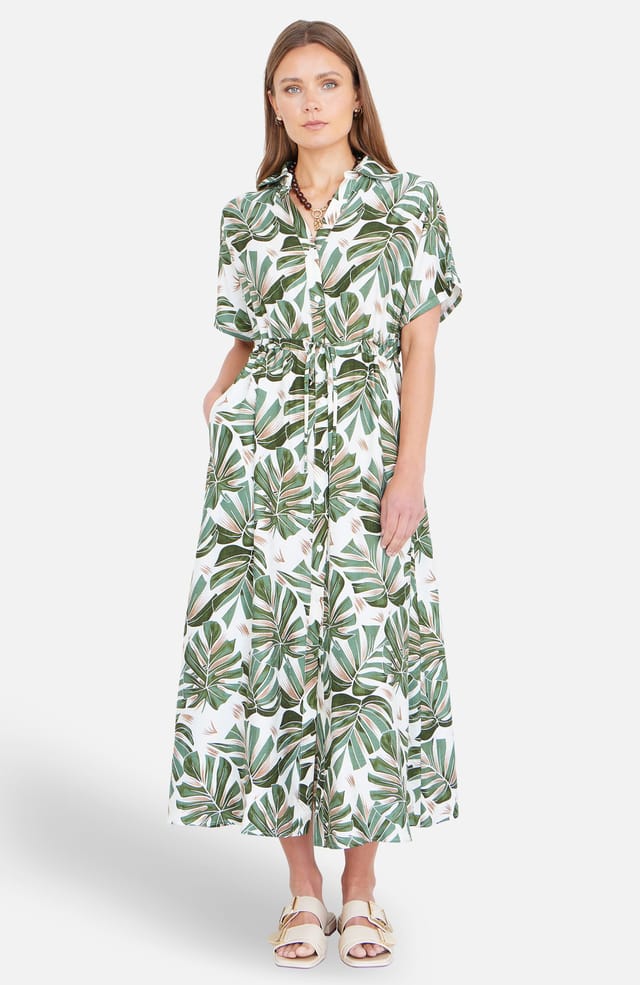 Yumi Yumi Women's Viscose Relaxed Boho Print Maxi Shirt Dress in Green - 2