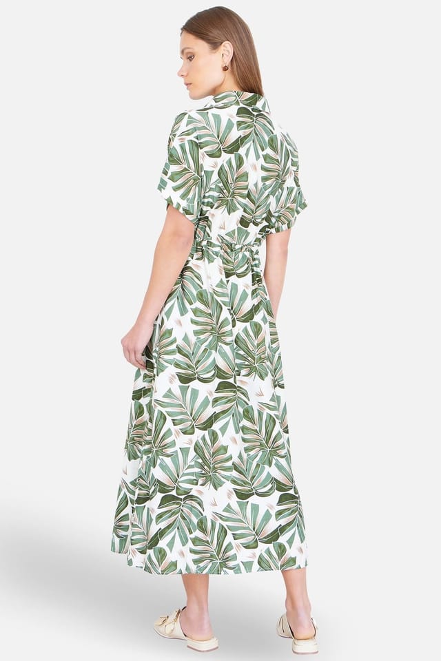 Yumi Yumi Women's Viscose Relaxed Boho Print Maxi Shirt Dress in Green - 3