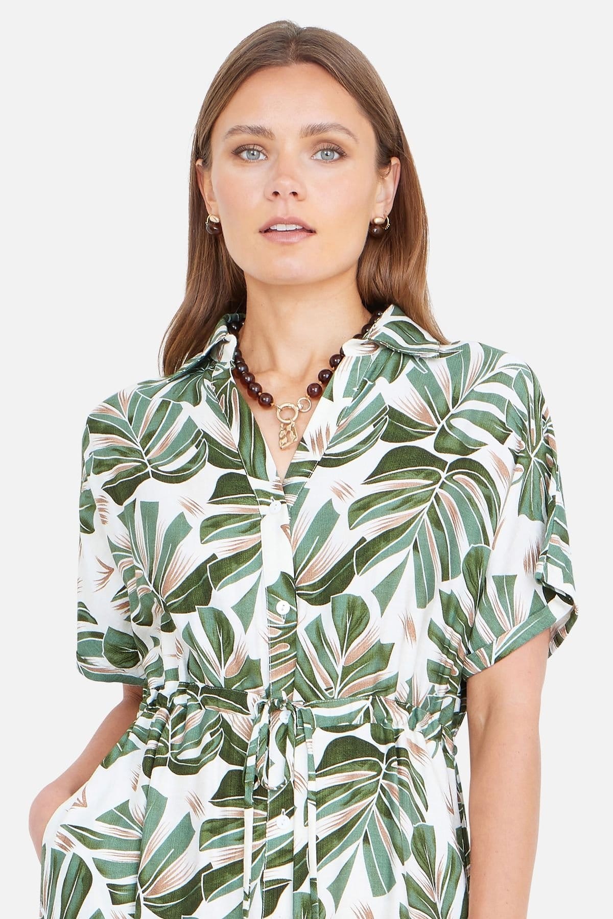 Yumi Yumi Women's Viscose Relaxed Boho Print Maxi Shirt Dress in Green - 4