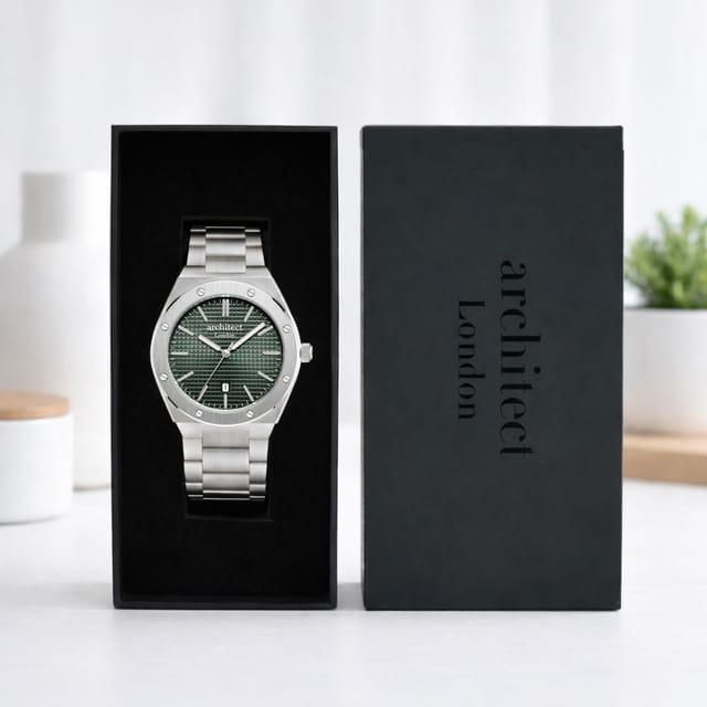 Wear We Met Wear We Met Men's Personalised Architect London Borough Watch - Engraved in Green - 3