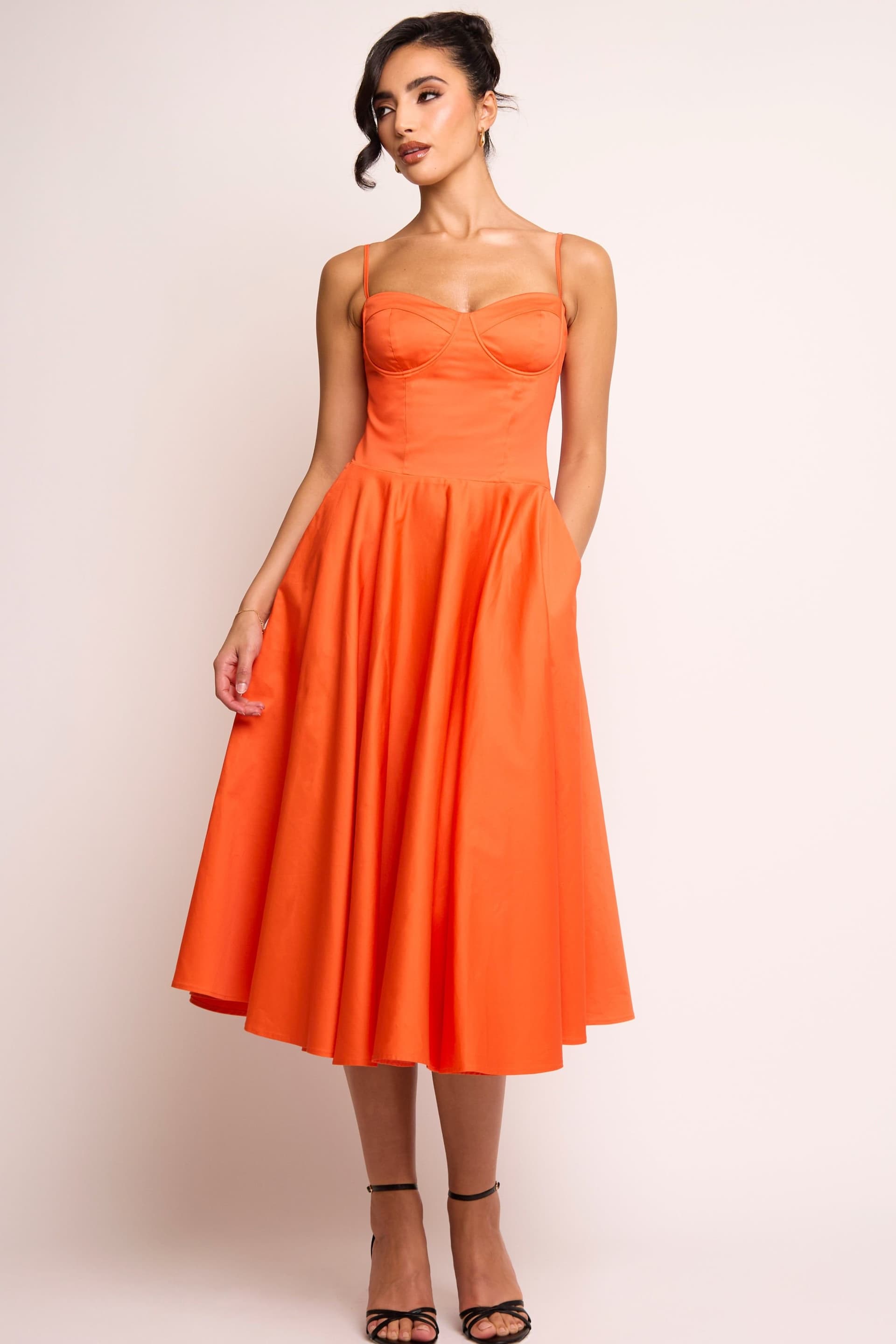 Jaded Rose Jaded Rose Women's Jade Corset Midi Dress in Showgirl Orange