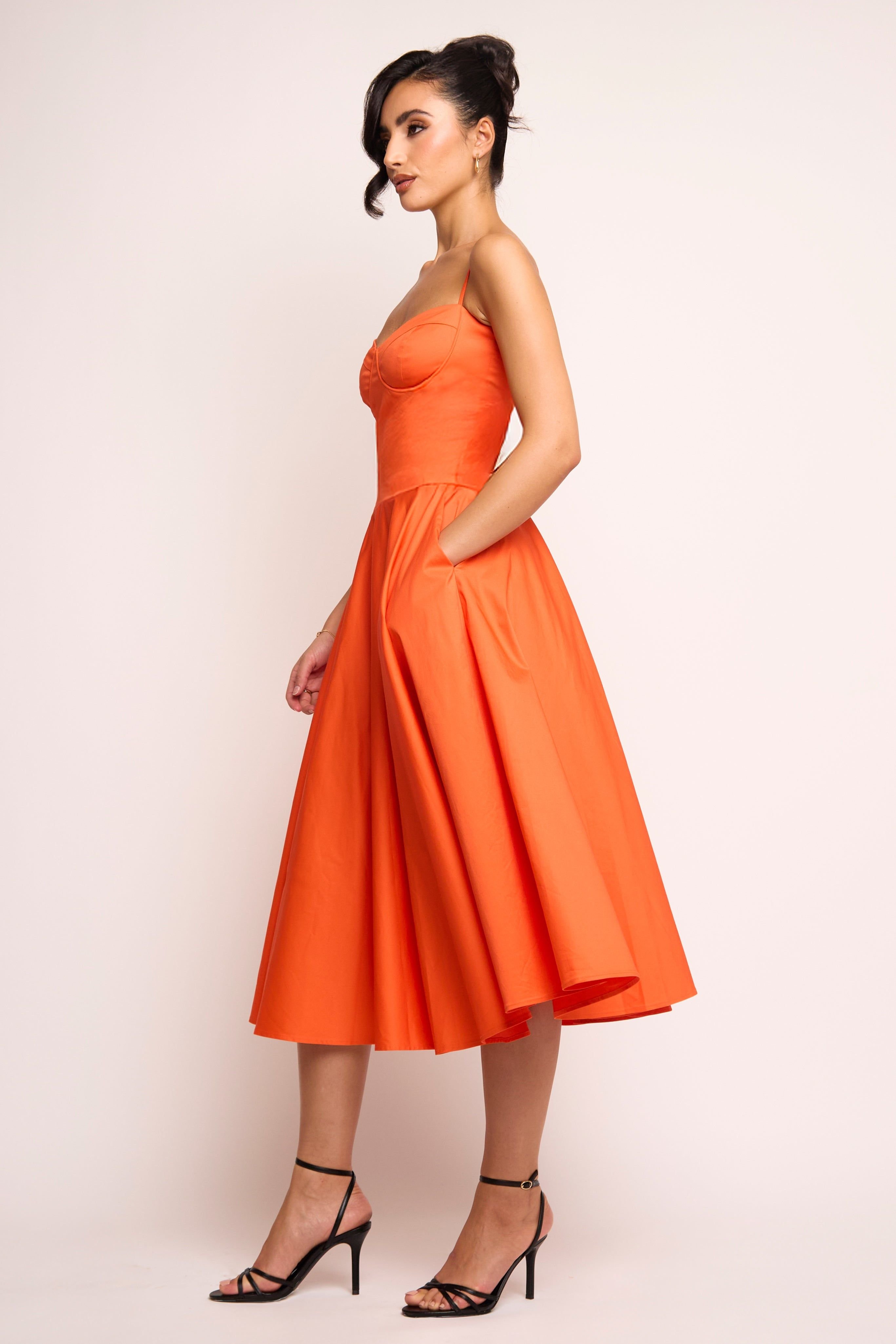 Jaded Rose Jaded Rose Women's Jade Corset Midi Dress in Showgirl Orange - 2