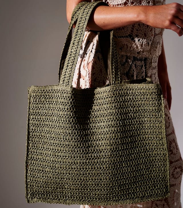 South Beach Green Straw Woven Tote Bag South Beach New Look - 2