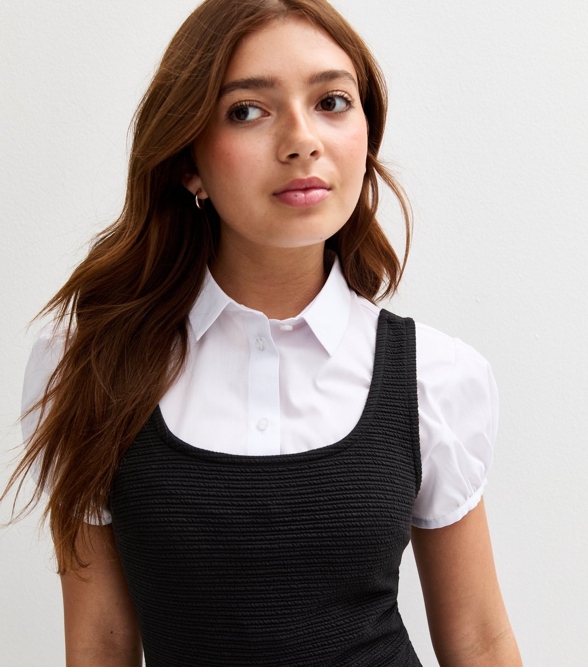 New Look Girls' Black Textured Jersey School Pinafore Dress New Look - 2