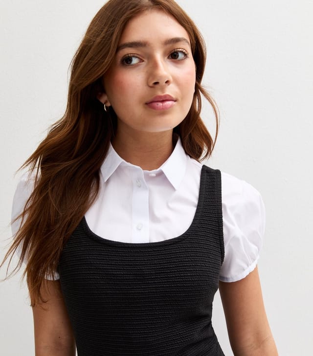 New Look Girls' Black Textured Jersey School Pinafore Dress New Look - 2