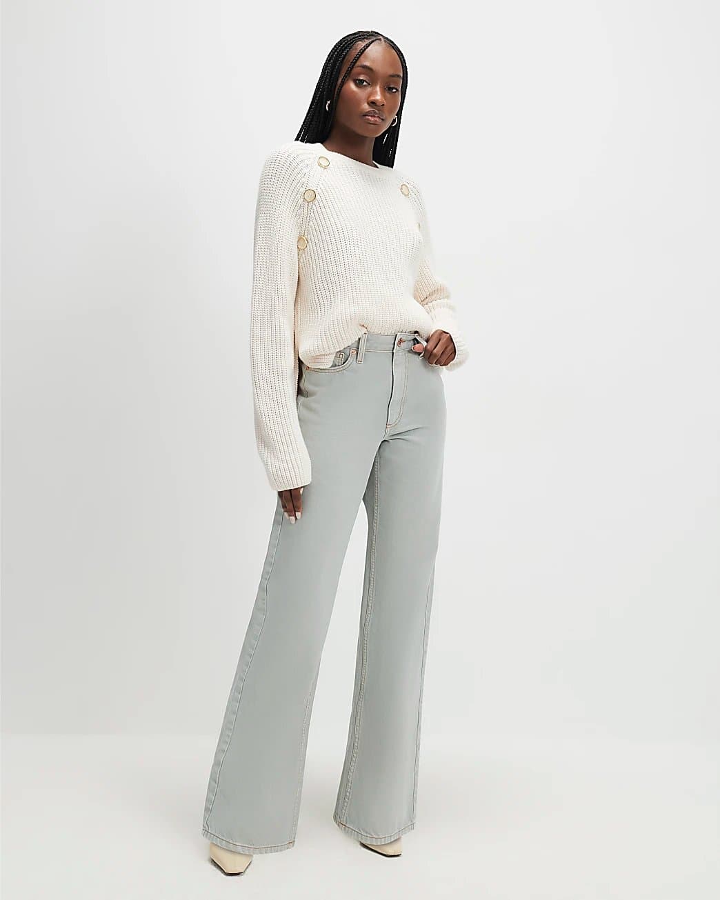 River Island River Island Womens Green Relaxed Straight Jeans