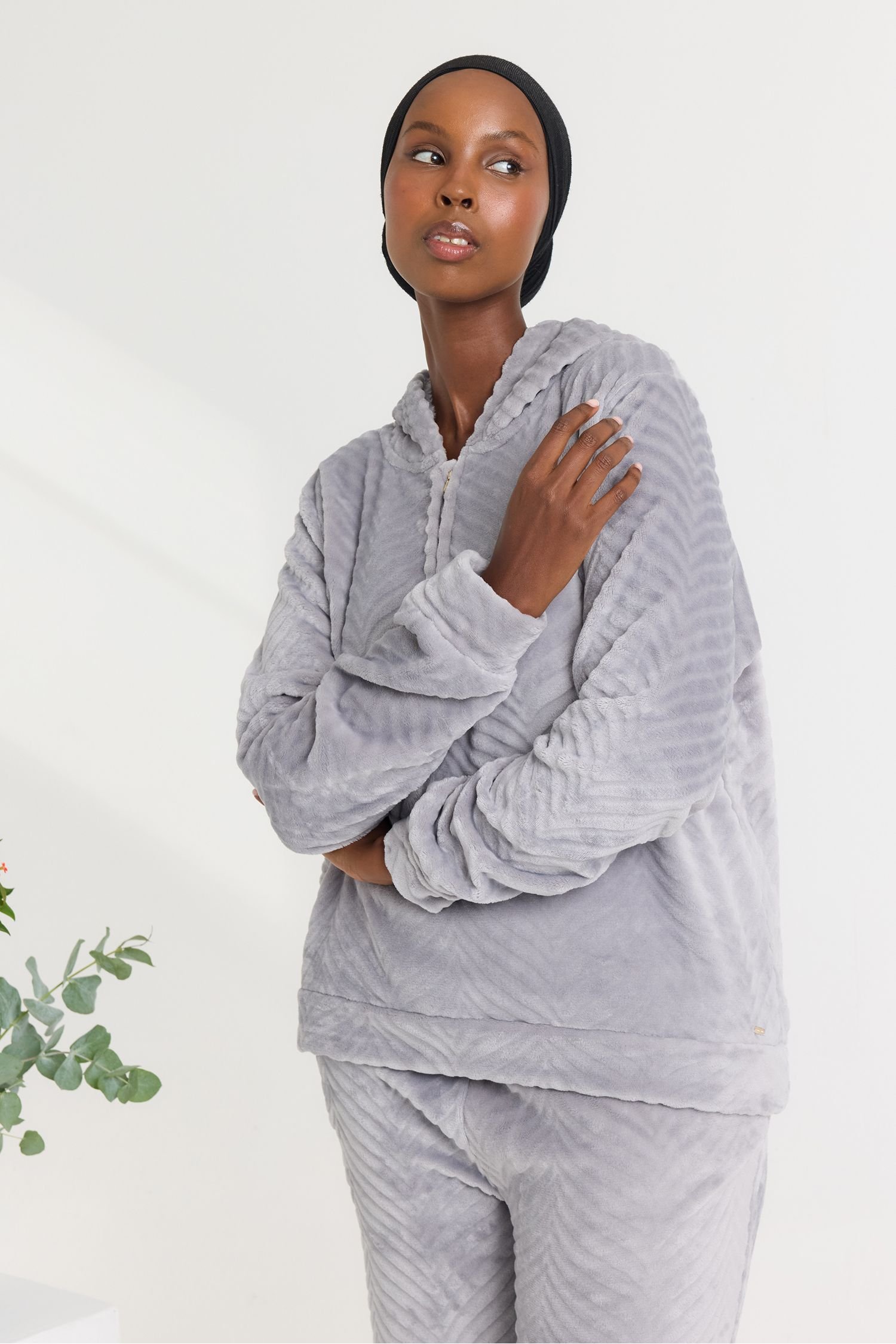 Pretty You London Pretty You London Women's Cosy Chevron Lounge Suit in Mid Grey - 2