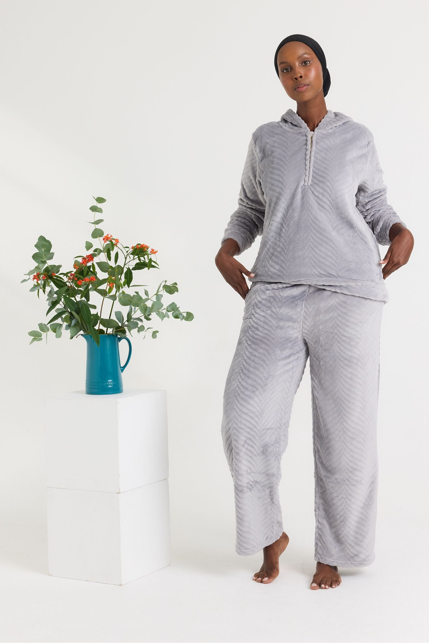 Pretty You London Pretty You London Women's Cosy Chevron Lounge Suit in Mid Grey - 4