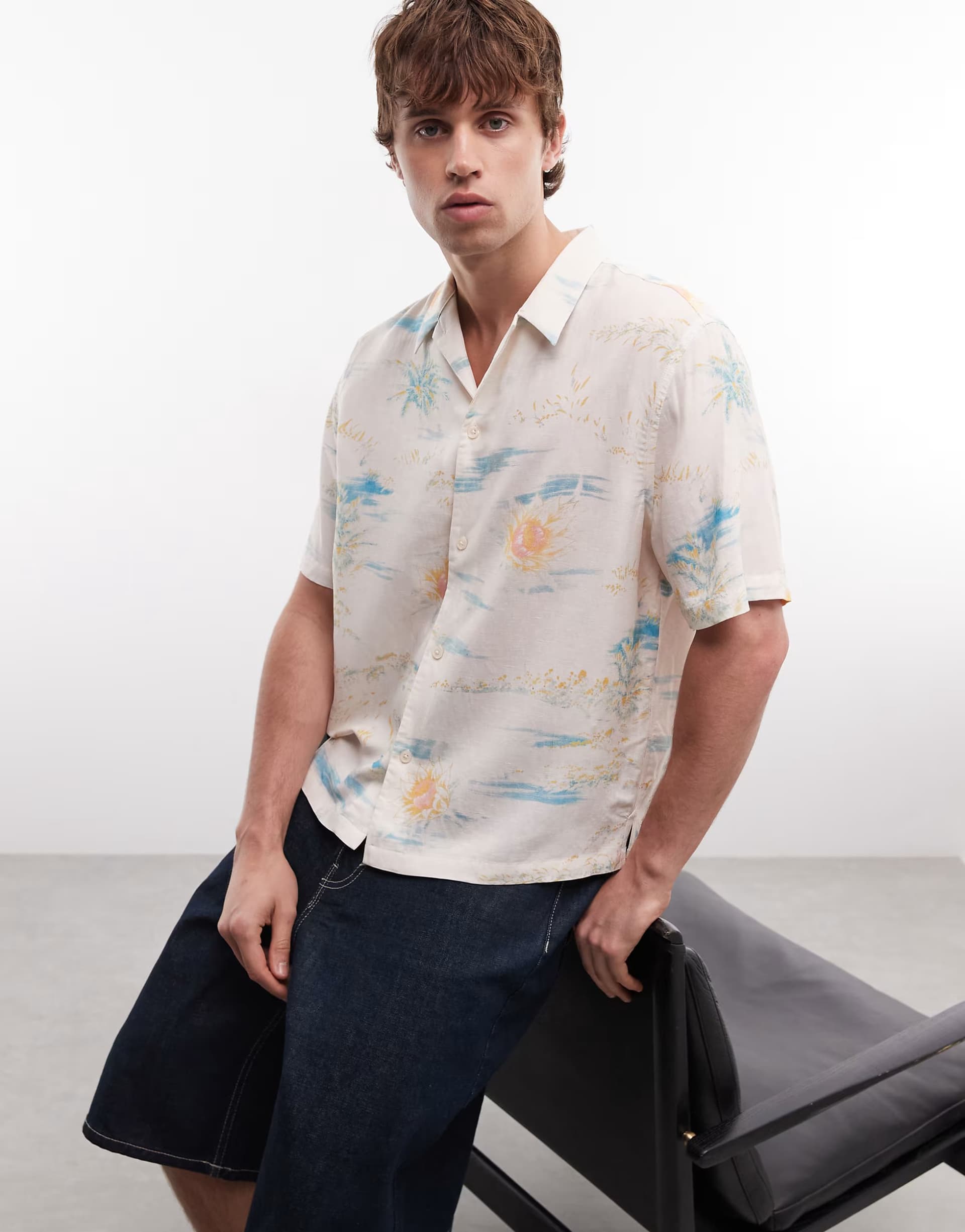ASOS AllSaints Breezer short sleeve linen blend summer print shirt in multi