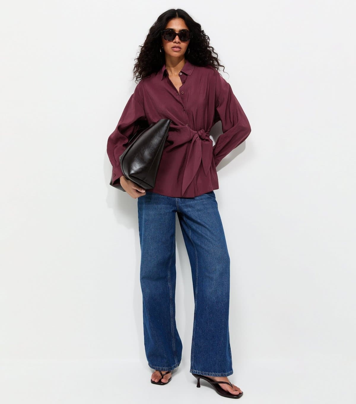 New Look Women's Dark Burgundy Draped Side Tie Shirt New Look