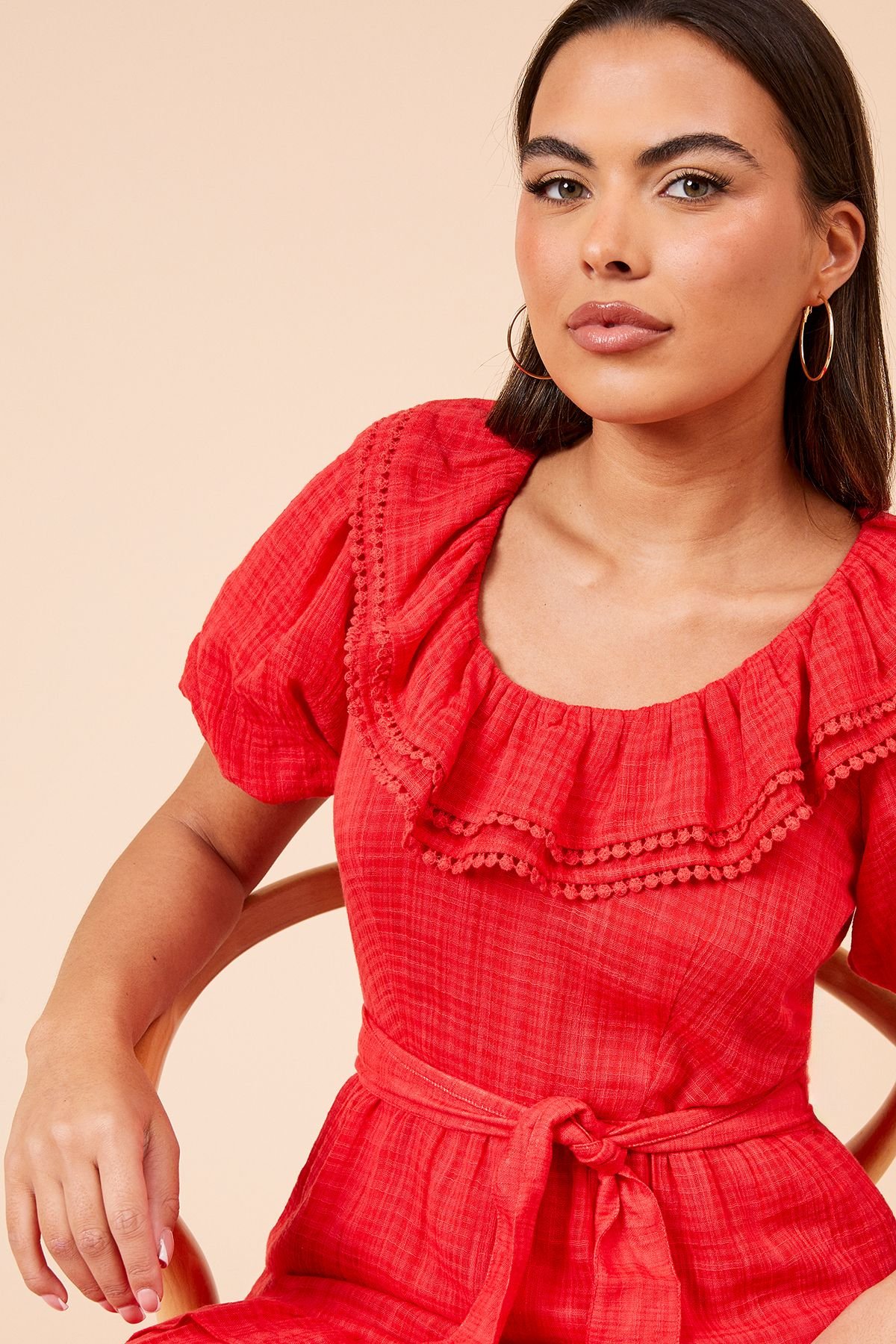 Dorothy Perkins Dorothy Perkins Women's Scoop Neck Ruffle Tiered Midi Dress in Red - 4