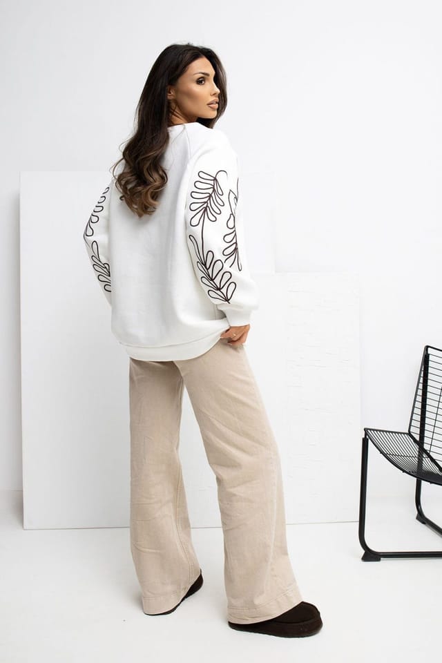Love Lace Love Lace Women's Embroidered Puff Sleeve Kangaroo Sweatshirt in White - 3