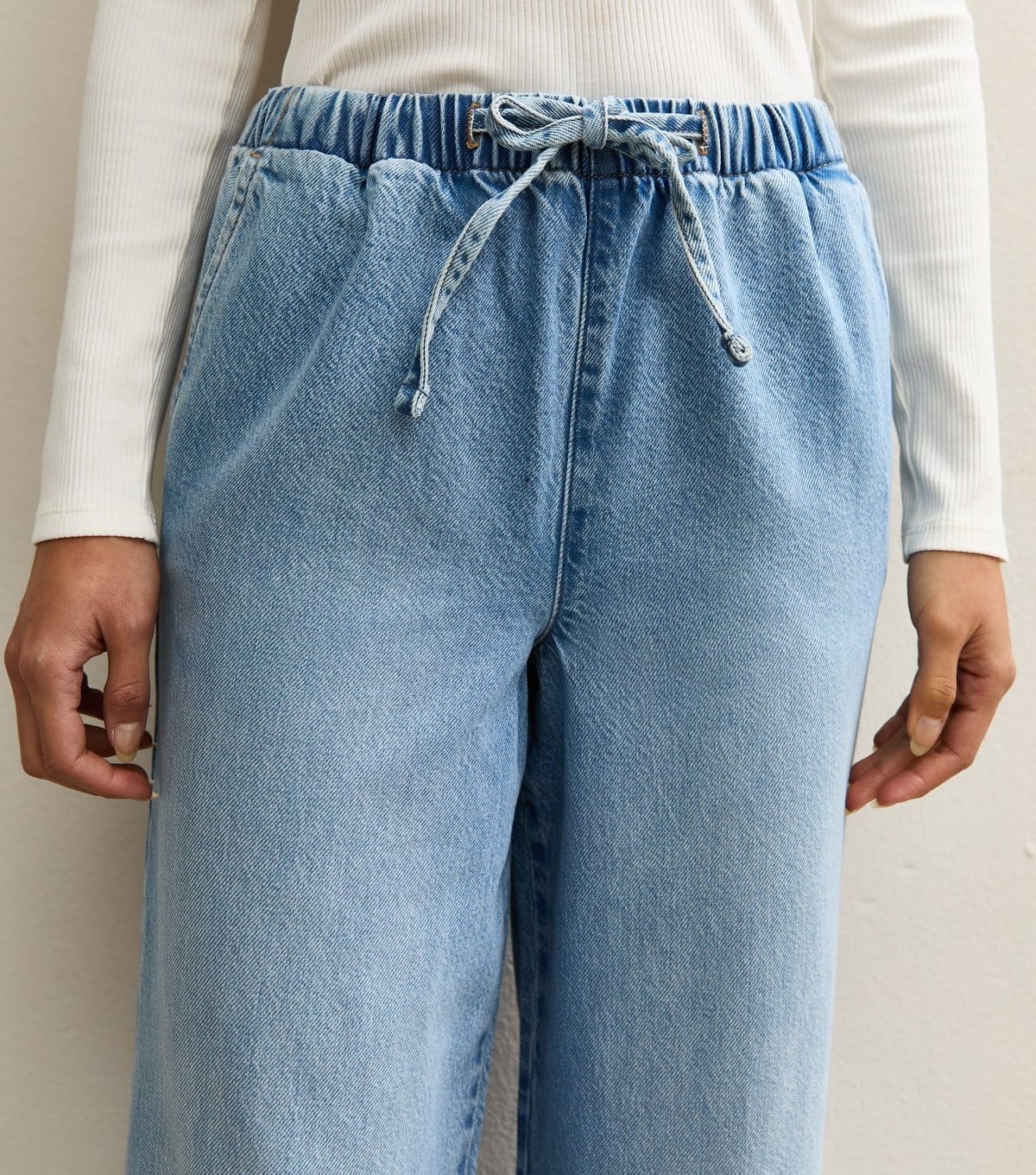 New Look Women's Light Blue Denim Wide Leg Drawstring Waist Jeans New Look - 4