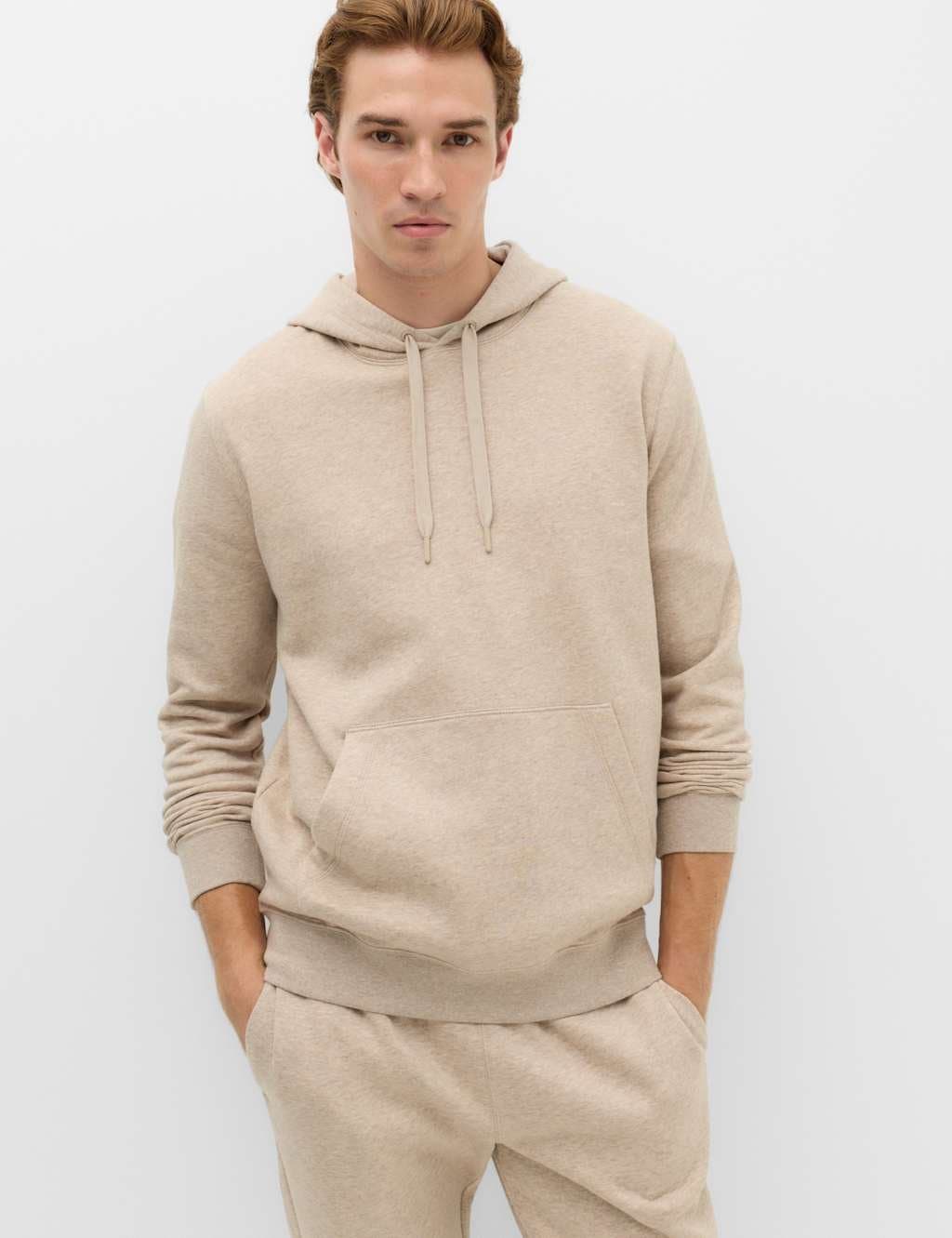 Marks & Spencer M&S Cotton Rich Brushback Hoodie Taupe