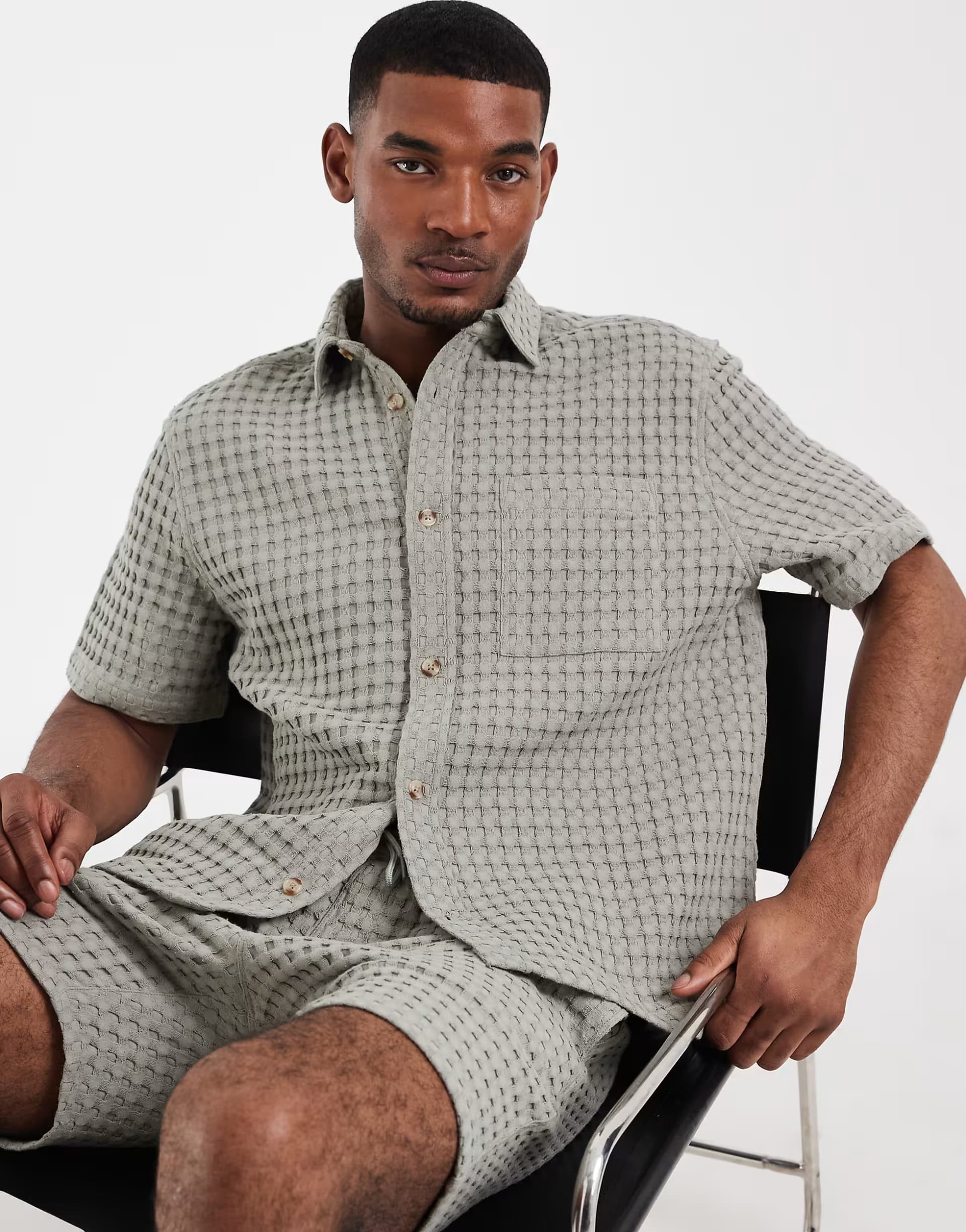 ASOS ASOS DESIGN premium co-ord relaxed waffle texture shirt in green