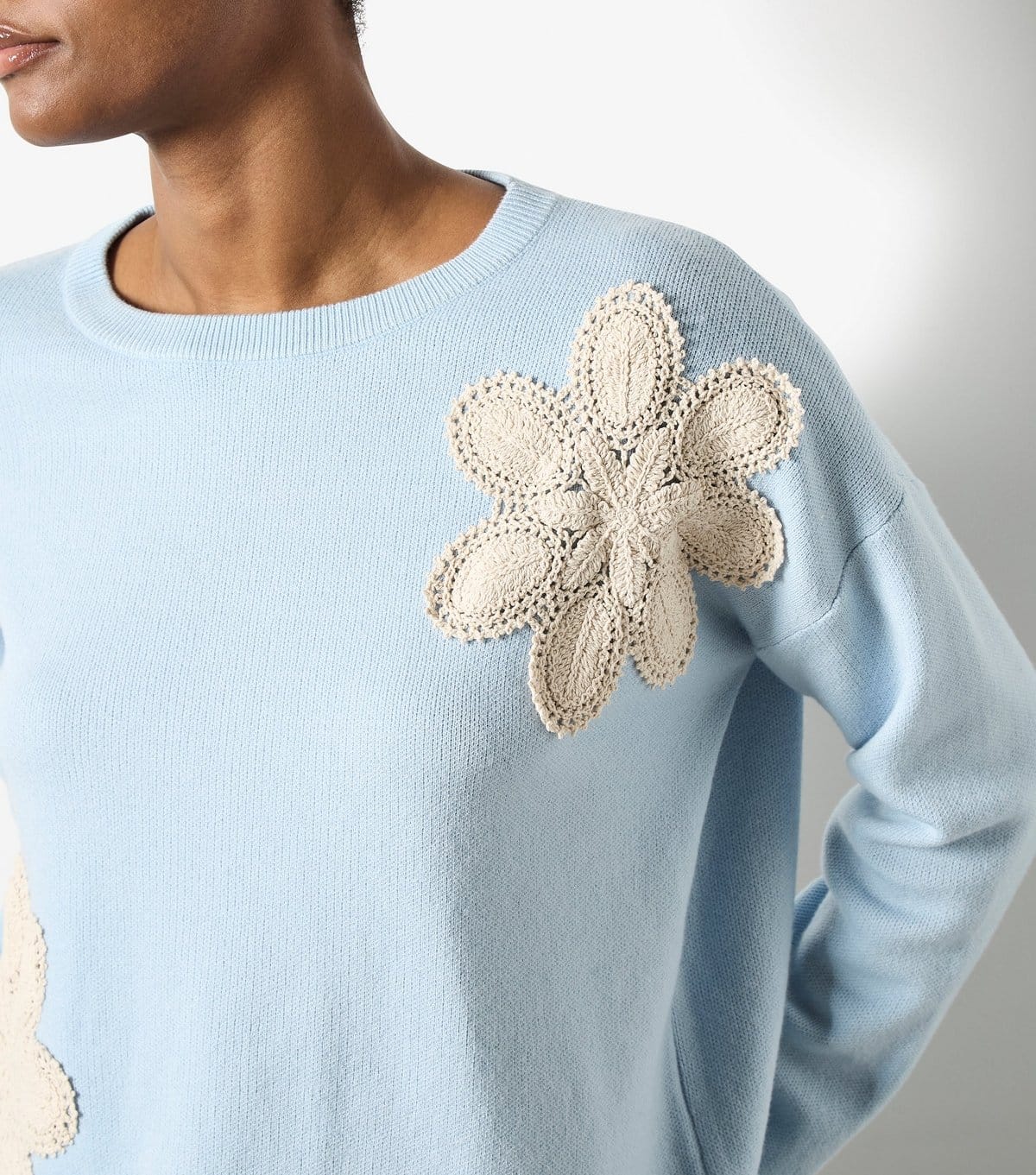 Apricot Women's Blue Contrast Crochet Florals Jumper Apricot New Look - 4