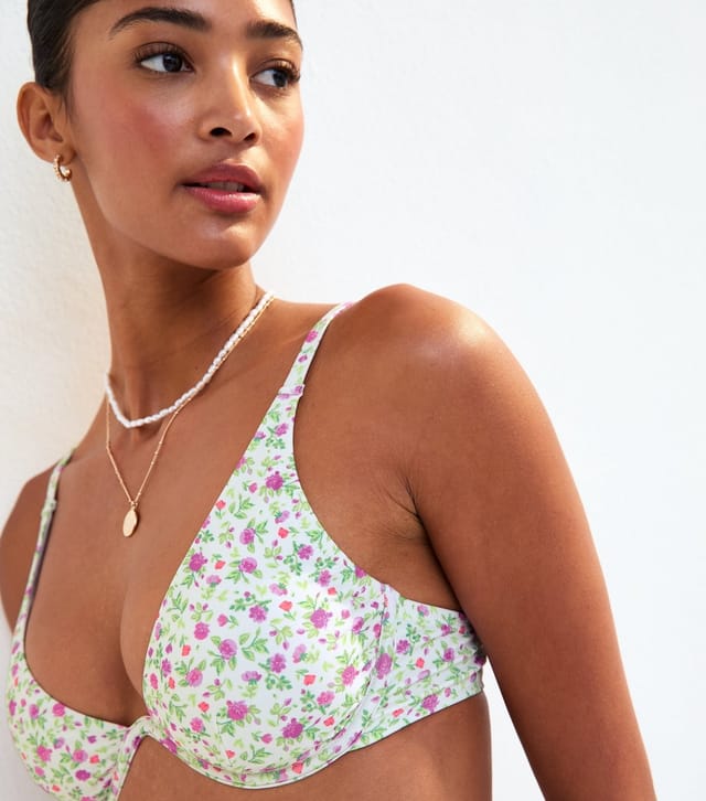 New Look Women's White Floral Print Bikini Top New Look - 2