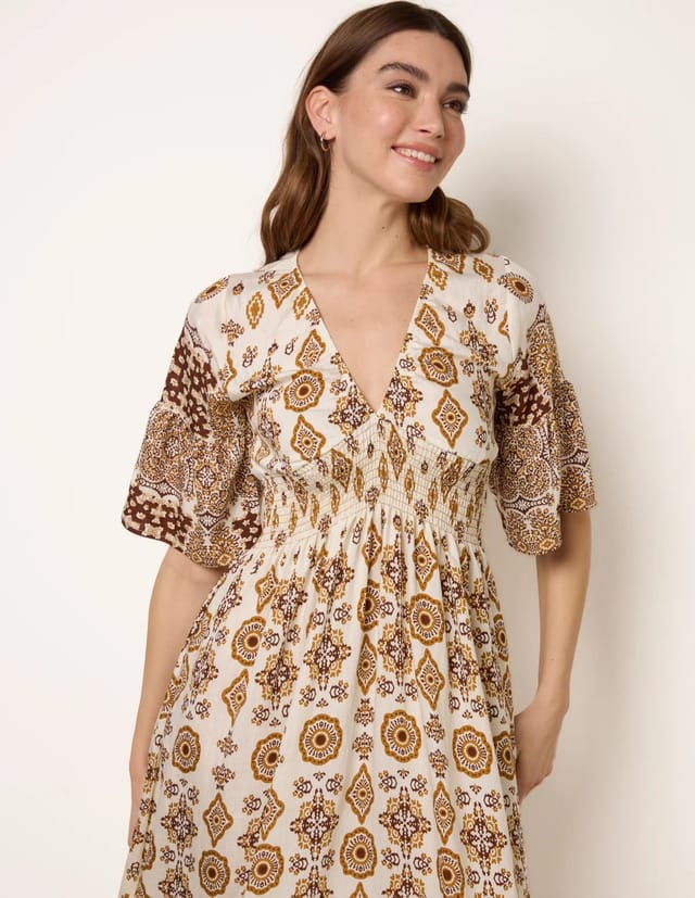 Blue Vanilla V Neck Border Print Dress - 2