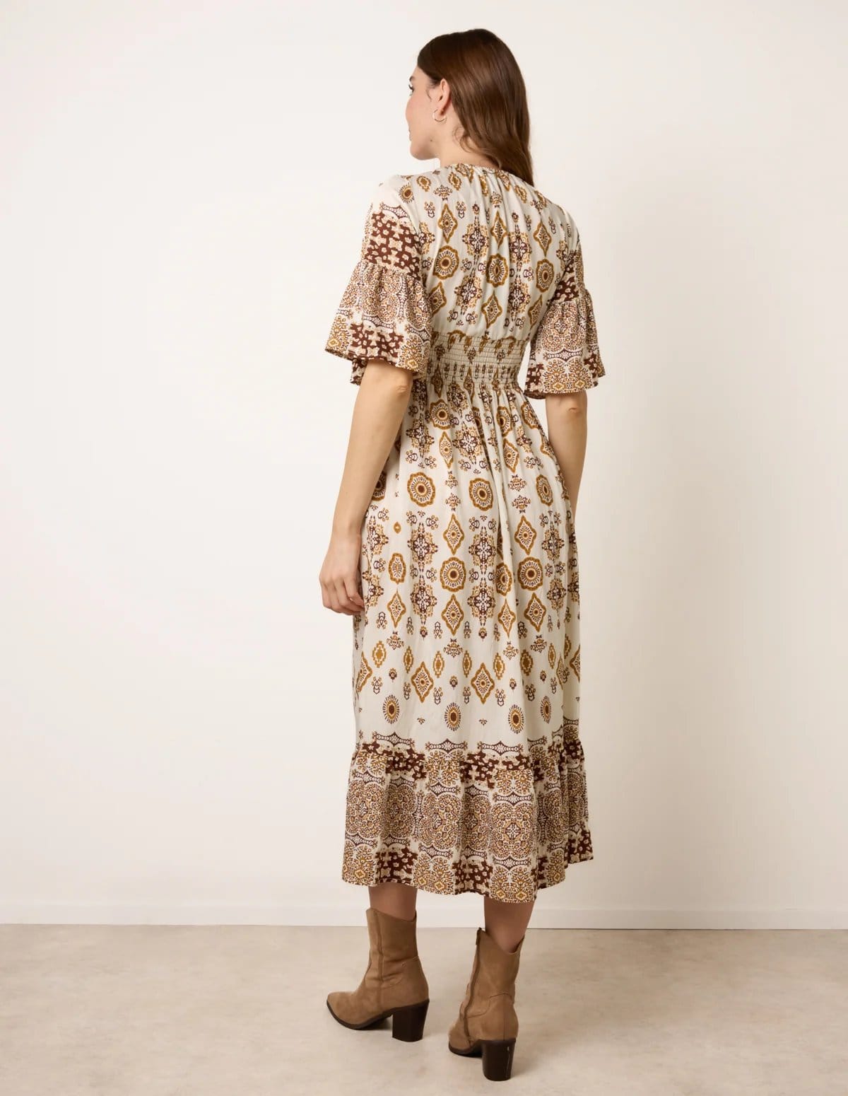 Blue Vanilla V Neck Border Print Dress - 4