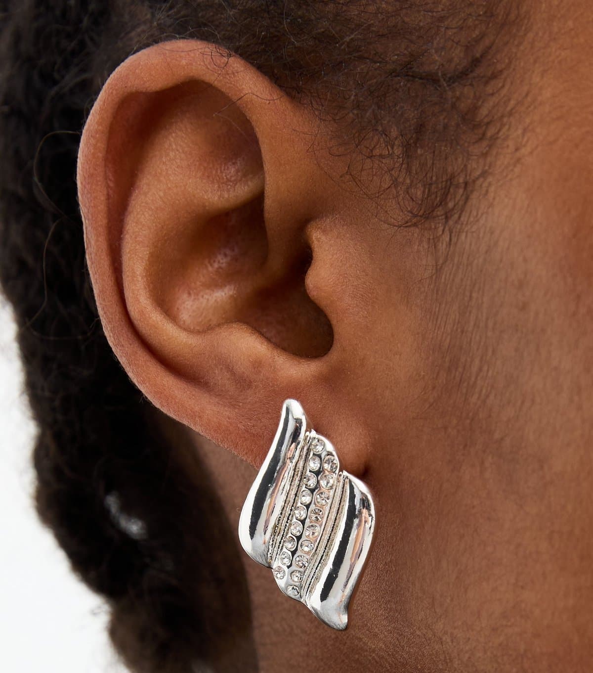 New Look New Look Silver Diamanté Curved Stud Earrings