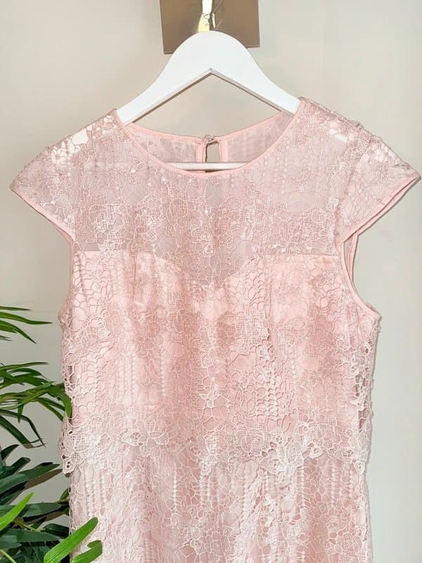 Lipsy Stunning Size 14 LIPSY Baby Pink Sparkly Smart Knee Length Dress Worn Once Floral Lace