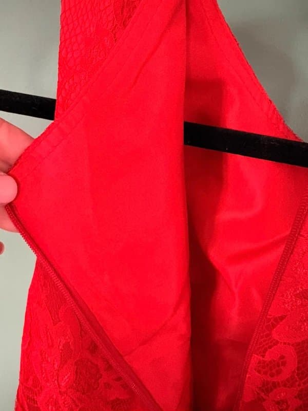Source Unknown Red lace fully lined dress