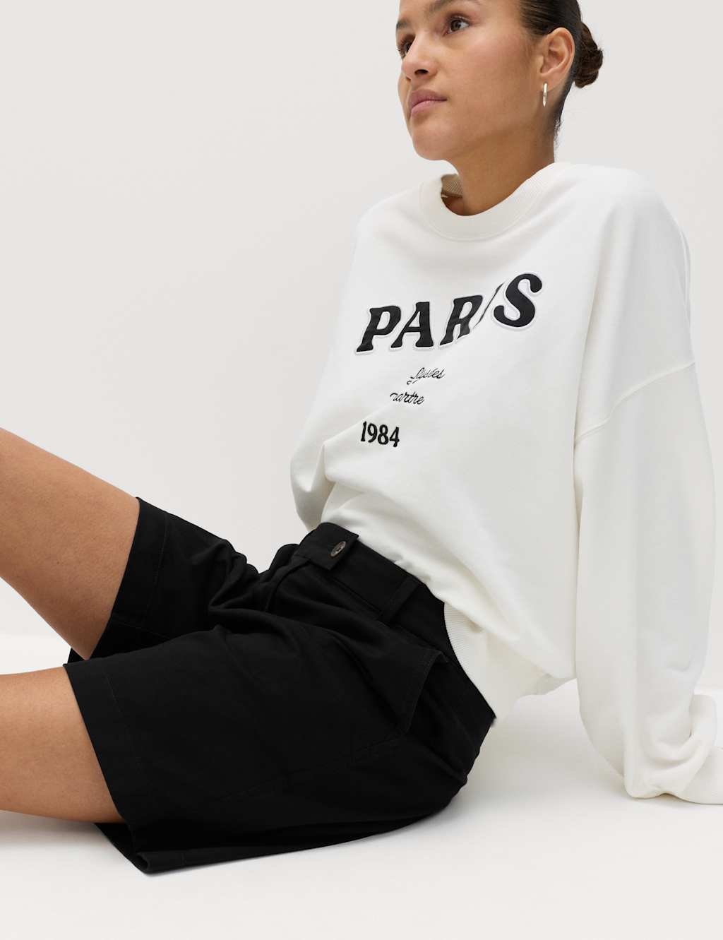 Marks & Spencer M&S Cotton Rich High Waisted Chino Shorts Black - 4