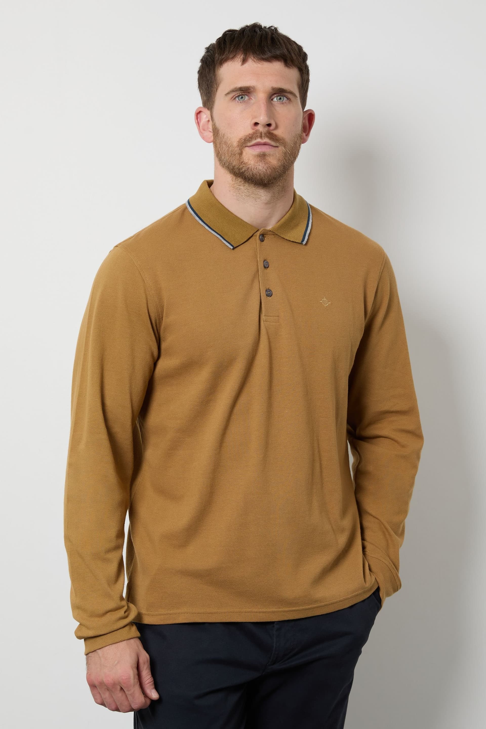 Maine Maine Men's Mustard Pique Long Sleeve Polo Shirt