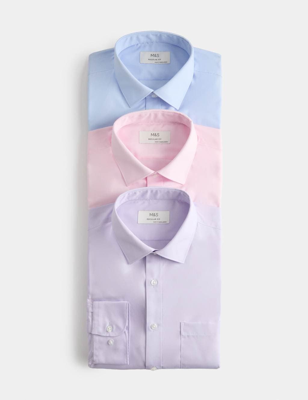 Marks & Spencer M&S 3 Pack Regular Fit Easy Iron Long Sleeve Shirts Lilac Mix