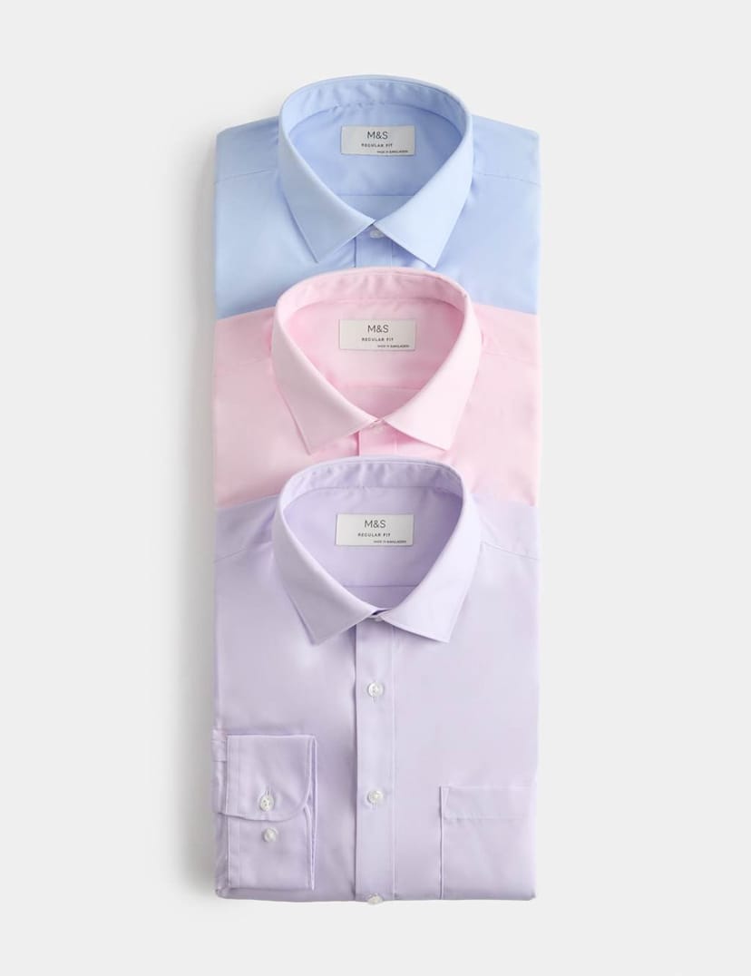 Marks & Spencer M&S 3 Pack Regular Fit Easy Iron Long Sleeve Shirts Lilac Mix - 1