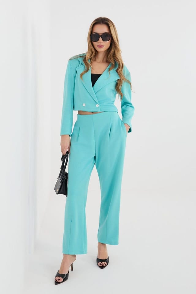 Love Lace Love Lace Women's Elegant Double Breasted Blazer Trouser Set in Turquoise - 2