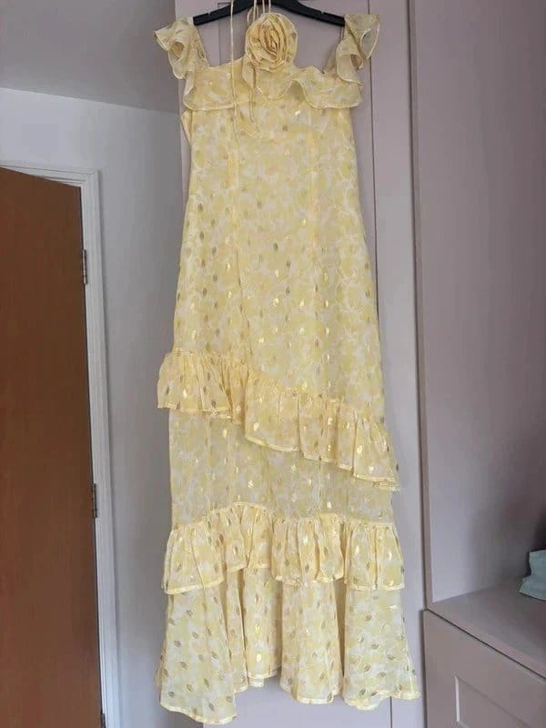 NFD Yellow Floral Ruffled Halter Dress Size 8