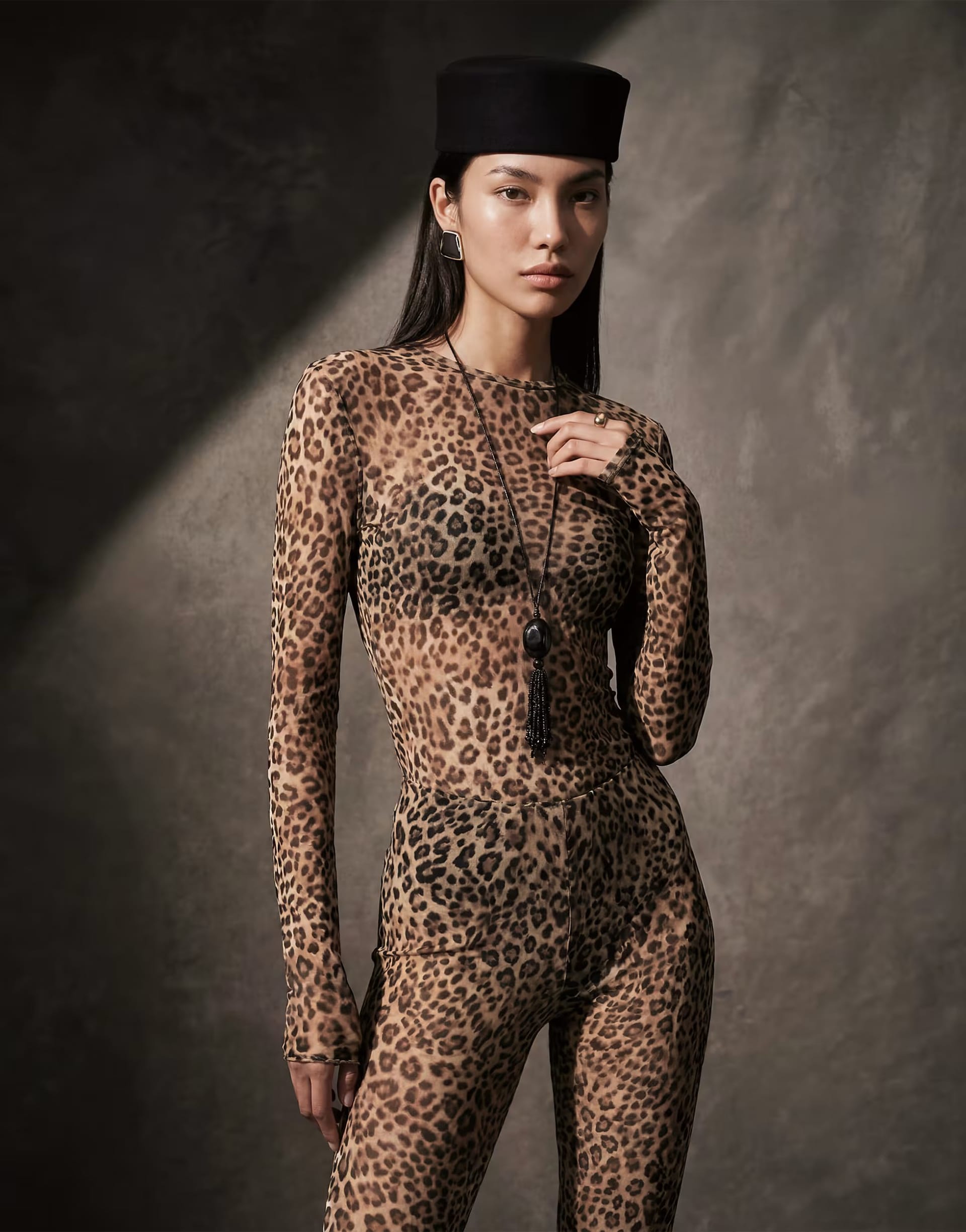 ASOS DESIGN Leopard Print Mesh Jumpsuit