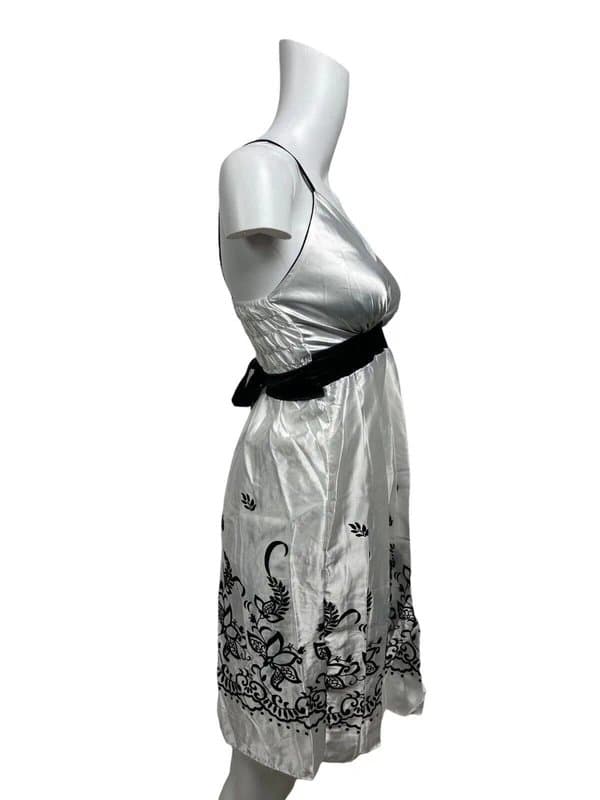Handmade Women's Satin Slip Dress Size XS 6-8 Black White Handmade Ruffle Back NEW EU34