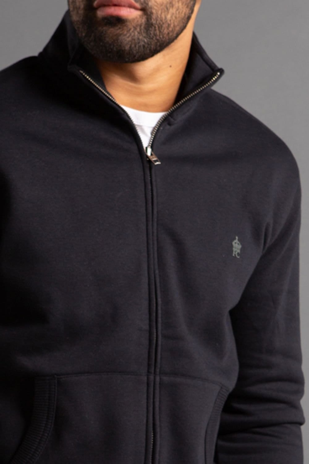 French Connection French Connection Men's Cotton Blend Funnel Neck Zip Jumper in Navy - 4