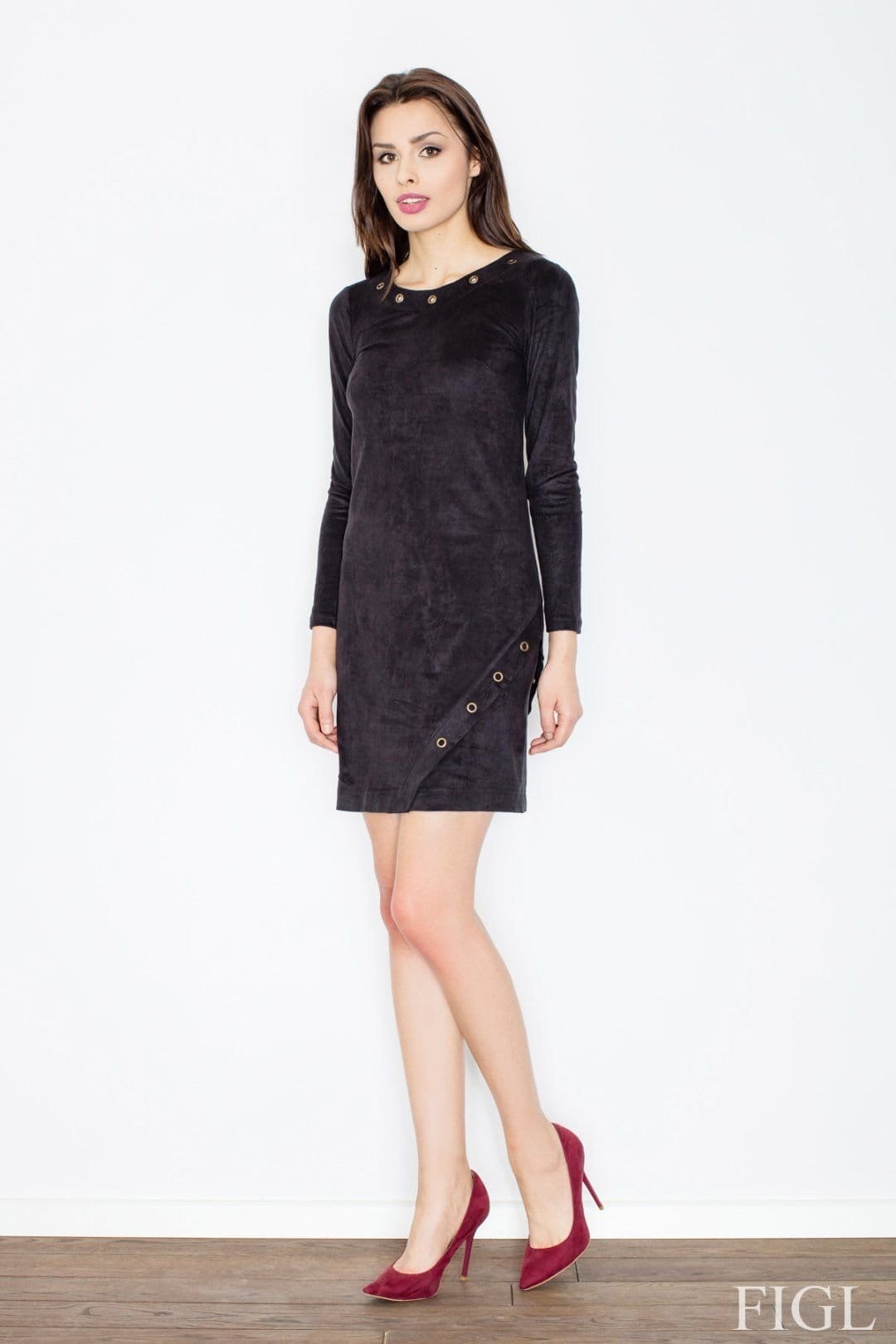 Love Lace Black Suede Mini Dress With Metal Rings