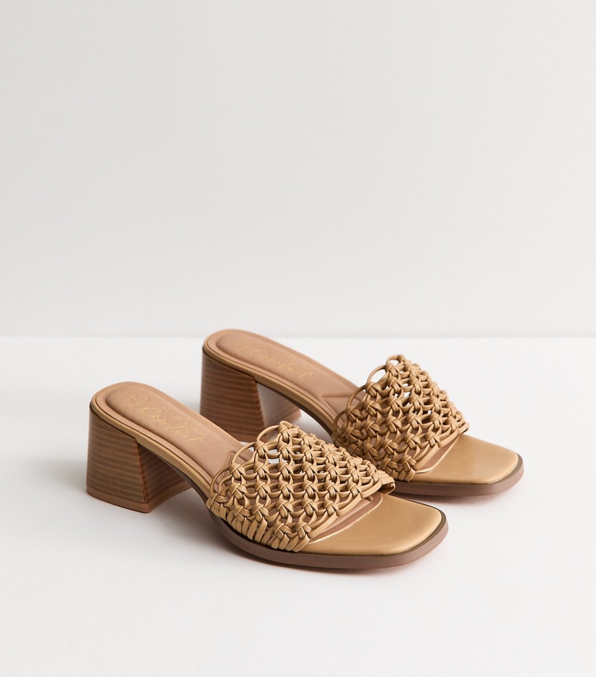 New Look Women's Wide Fit Camel Woven Faux Leather Block Heels Sandals Vegan New Look - 3