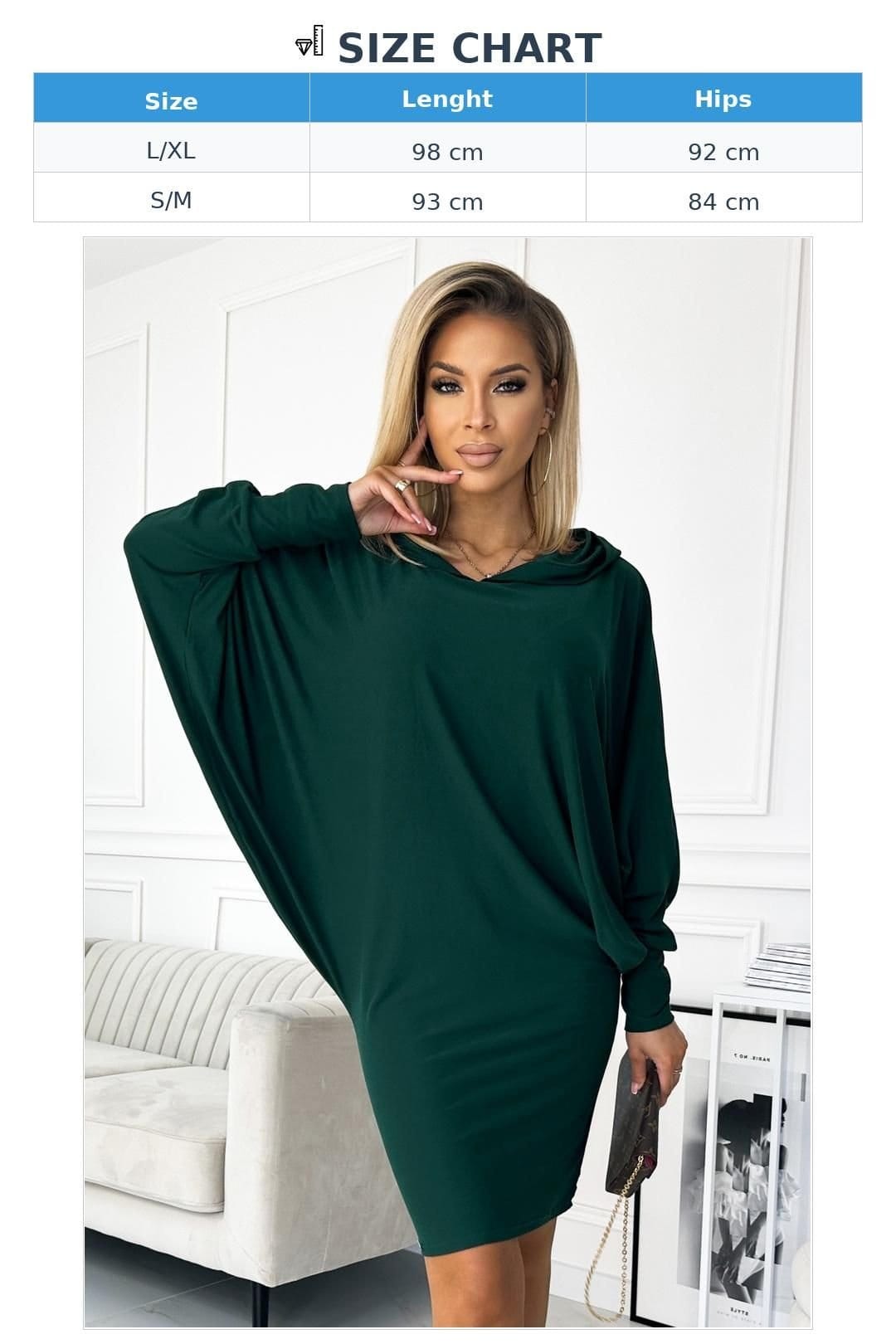 Love Lace Love Lace Women's Stretch Suede Texture Bat Hood Dress in Green - 4