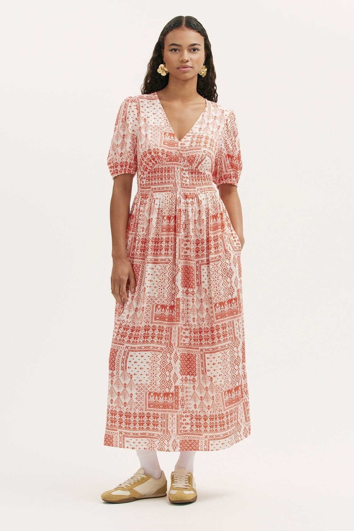 Finery London Finery London Women's Kiara Printed Midi Dress in Light Red