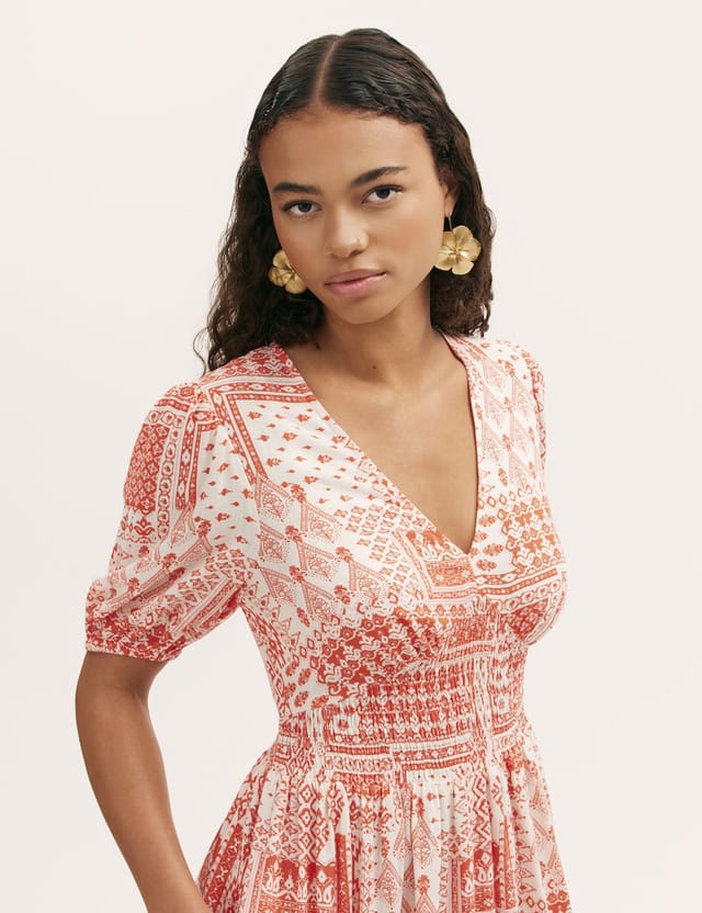 Finery London Finery London Women's Kiara Printed Midi Dress in Light Red - 2