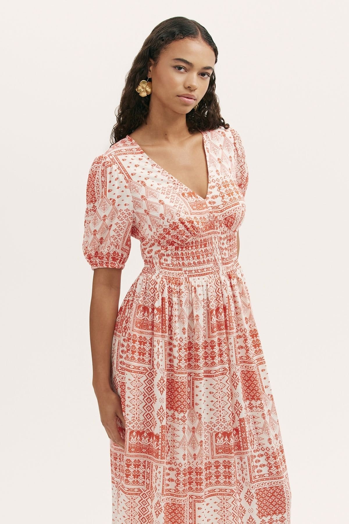 Finery London Finery London Women's Kiara Printed Midi Dress in Light Red - 4