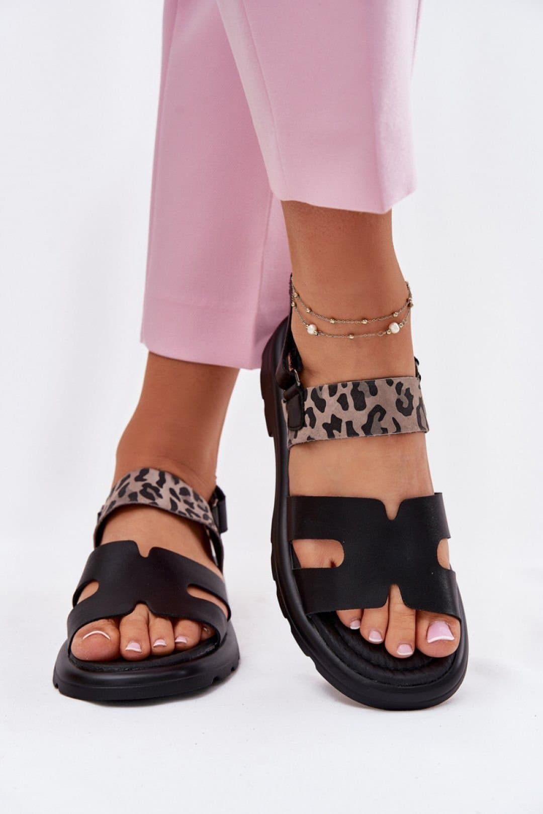 Love Lace Love Lace Women's Vinceza Natural Flat Velcro Sandals with Comfort in Black