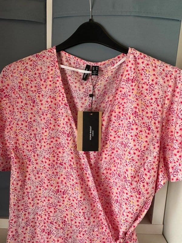 ASOS Pink Floral V-Neck Blouse Top