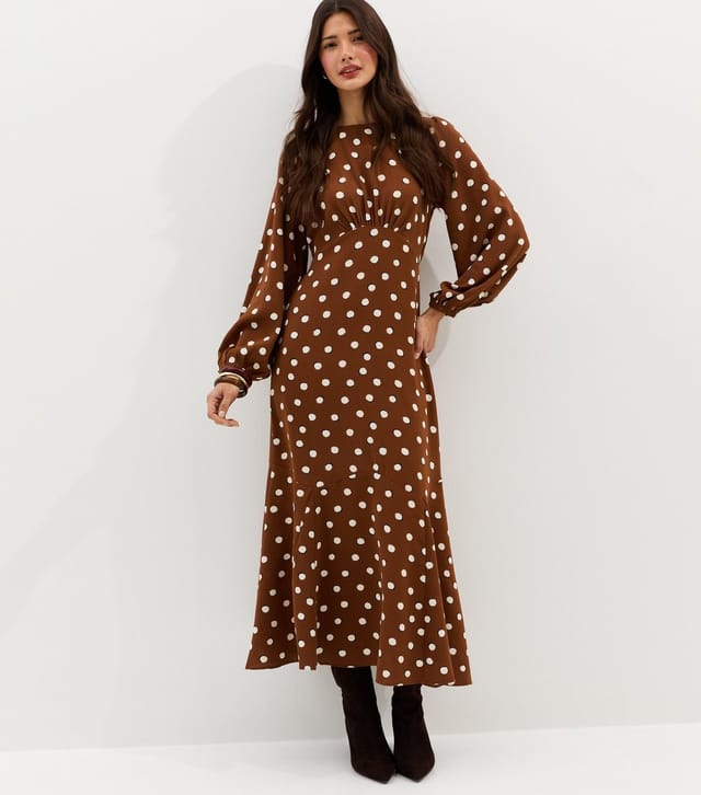 New Look Women's Brown Polka Dot Godet Midi Dress New Look - 2