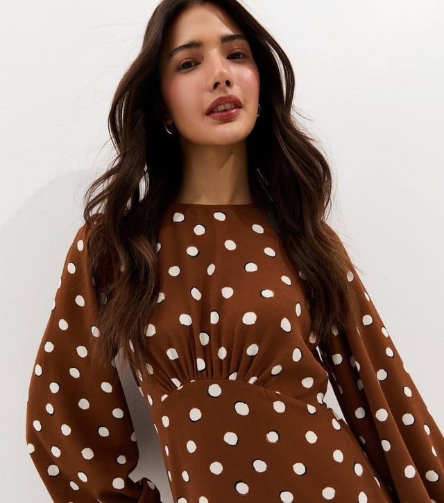 New Look Women's Brown Polka Dot Godet Midi Dress New Look - 3