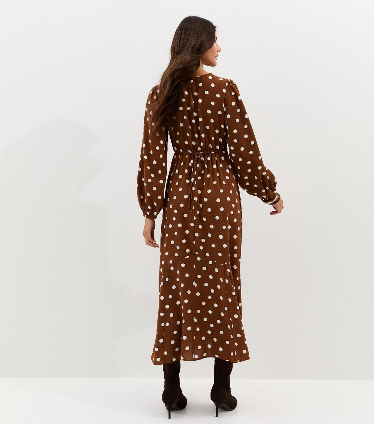 New Look Women's Brown Polka Dot Godet Midi Dress New Look - 4