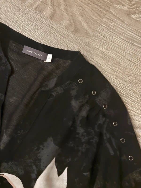 Mint Velvet Mint Velvet Black Floral Blouse UK 14 Sheer Eyelet Detail Long Sleeve Smart Casual Office Party