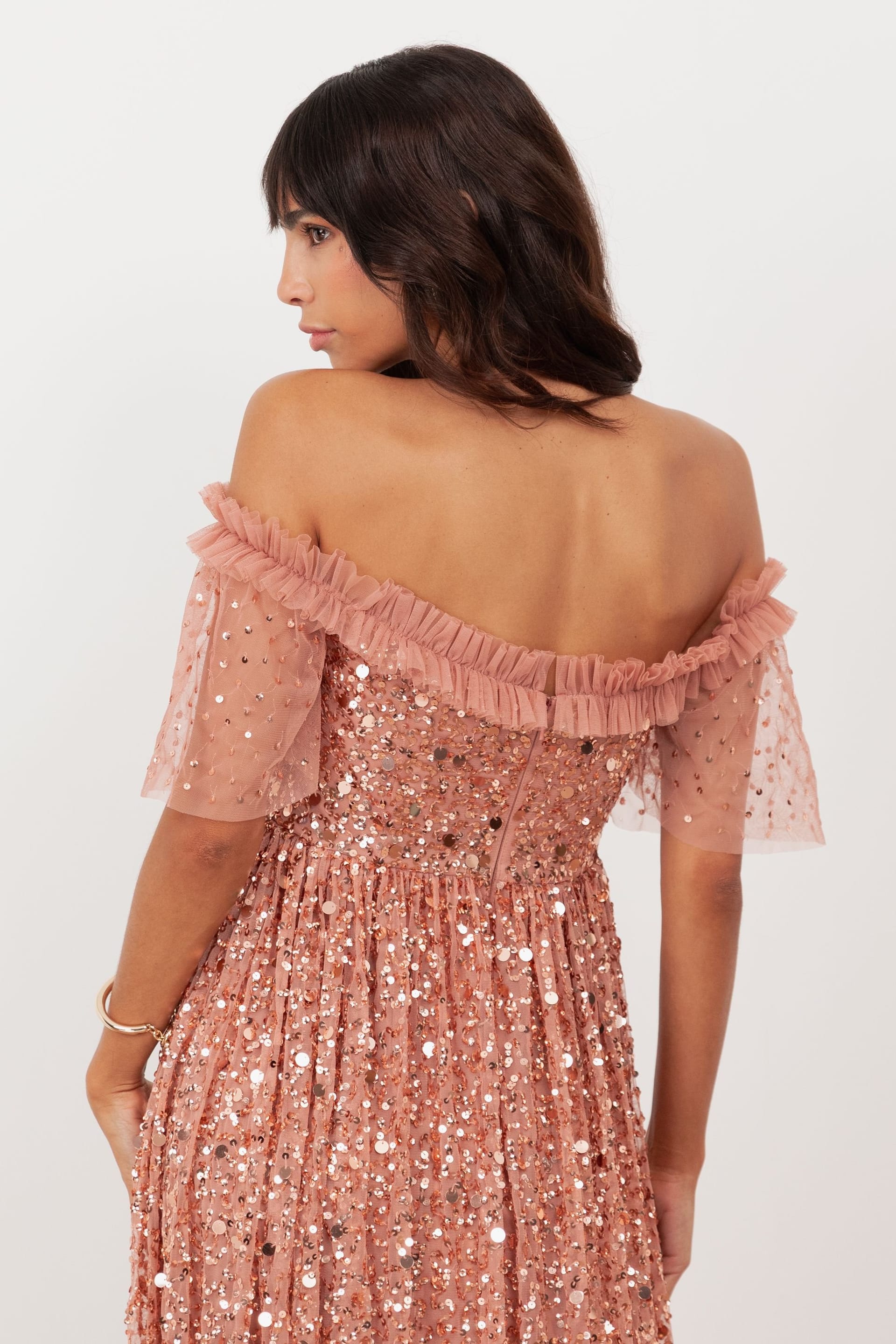 Maya Deluxe Maya Deluxe Women's Embellished Bardot Midaxi Dress in Pink - 4