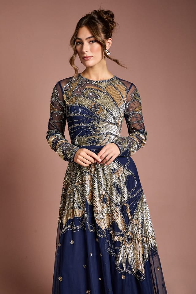 Coast Coast Women's Premium Hand Embellished Maxi Dress in Navy - 2