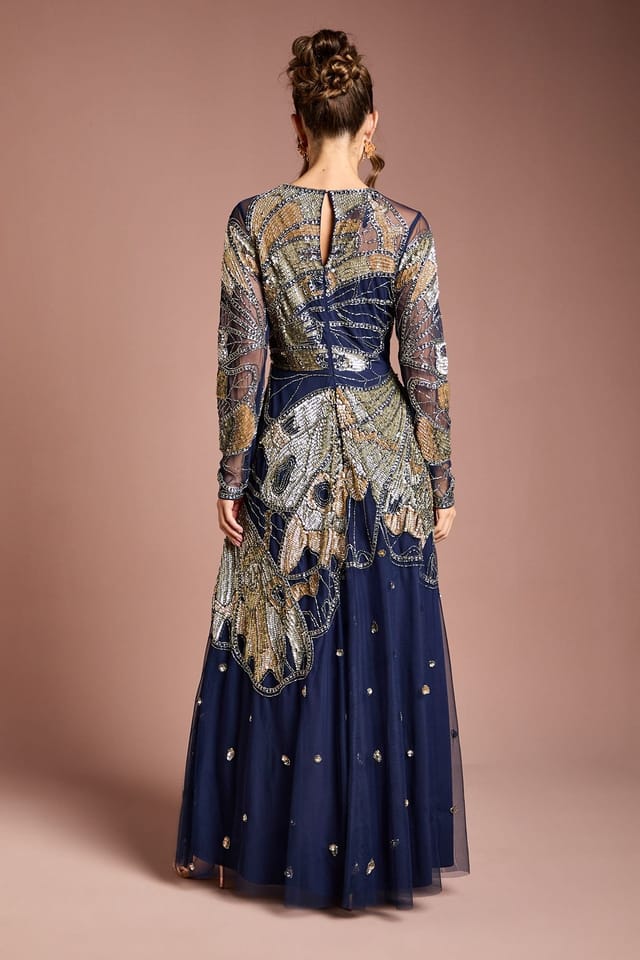 Coast Coast Women's Premium Hand Embellished Maxi Dress in Navy - 3